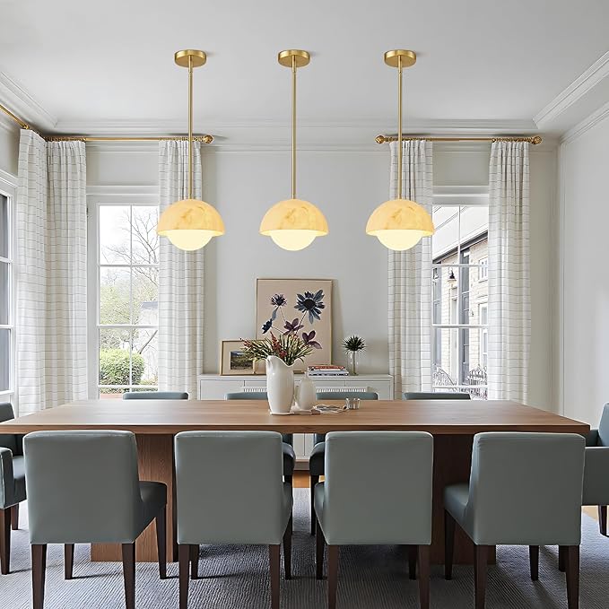 Modern Pendant Light Fixtures: 10 Inch Resin Shade Mid Century Chandelier with Milk Glass Globe - Adjustable Gold Pendant Lighting for Kitchen Island 3 Packs