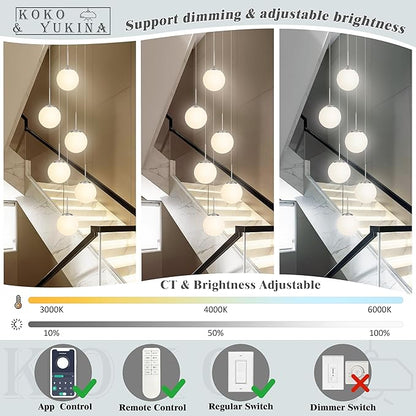 KoKo&Yukina Globe Pendant Light 6 Light Nickel Globe Pendant Lights Kitchen Island Mid Century Light Fixture with Milky White Glass Shade Lights for Staircase