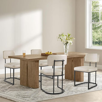 KISLOT Dining Chairs Set of 4, Upholstered Modern Kitchen Chairs with Ergonomic Backrest, Faux Leather Cushion Seat & Metal Legs for Living Room, Restaurant, and Café, Cream, 2 Boxs