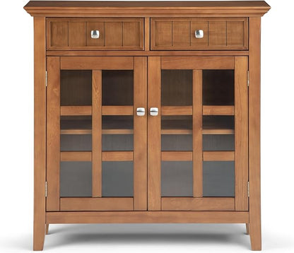 SIMPLIHOME Acadian Storage Cabinet - 36 inch Wide Solid Wood Entryway Storage Cabinet in Light Golden Brown, Transitional Cabinet for Hallway or Living Room with 2 Drawers and Adjustable Shelves