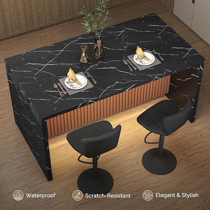 67" Large Modern Rectangle Dining Table for 4-6 People, Imitation Marble Island Table with LED Lights for Kitchen,Dining Room, Bar, Office, Living Room