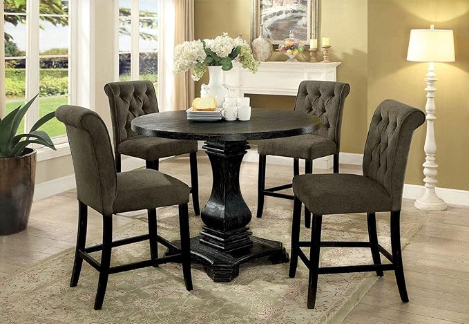 Rustic Gray Counter Height Chairs Set of 2, Chenille Upholstered Dining Chairs with Scrolled Backs for Kitchen Island