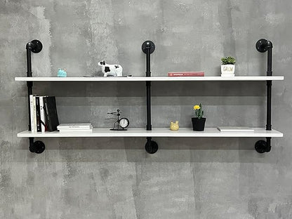 HDDFER Industrial Pipe Shelving Rustic White Pipe Wall Shelves Industrial Shelves with Wood Planks Floating Shelves 60 Inch Farmhouse Bathroom,Kitchen Shelving Wall Mounted