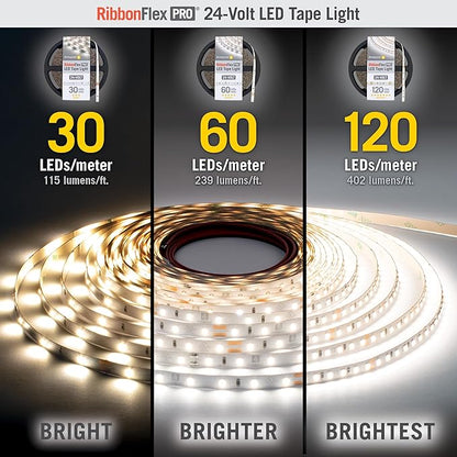 Armacost Lighting RibbonFlex Pro 24V White LED Strip Lights 120 LED/m, 2700K, 16.4 ft 136230