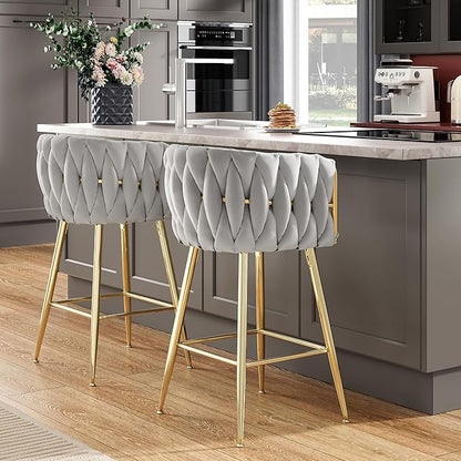 Counter Height Bar Stools Set of 2, 26 Inch Kitchen Island Stools with Backs Metal Legs