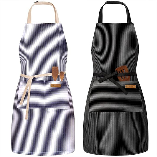BeLuyi 2 Pack Adjustable Bib Apron with 2 Pockets Chef Cooking Kitchen Restaurant Aprons for Women Men