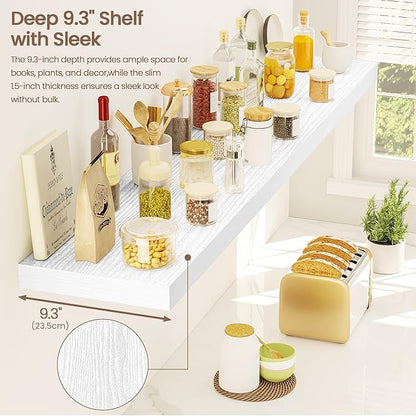 Vivelove White Floating Shelves 48 Inches Long, Wall Display Shelves with Invisible Brackets, for Bathroom Living Room Kitchen Bedroom Office Farmhouse Home Decor, 48x9.3X 1.5 - Set of 1, White