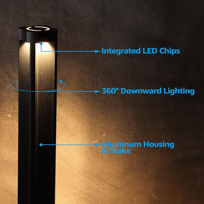LEONLITE Low Voltage Pathway Lights, 4W Unique Lighting Effects Landscape Lights, Outdoor Landscape Lighting for Driveway, Garden, 12V, ETL, Waterproof, Aluminum, 3000K Warm White, Black, Pack of 6