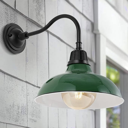 JONATHAN Y 12.25" Green/Black Farmhouse Industrial Outdoor Sconce, LED Gooseneck Wall Light for Porch, Metal Bowl Shade, Dimmable Vintage Exterior Fixture, LED Bulb Included (JYL7613F)