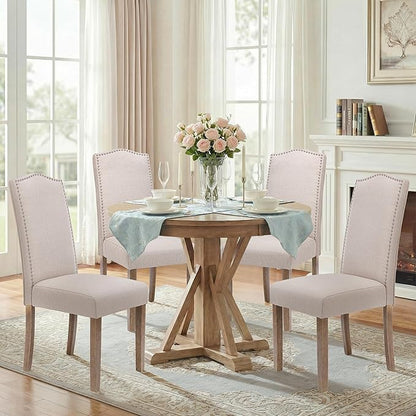 Upholstered Dining Chair Modern Stylish Parsons Kitchen Diner High Back with Silver Nailhead Trim & Wood Legs, Set of 2