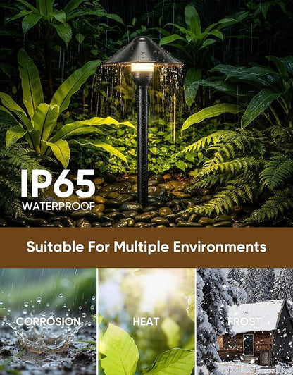 PARTPHONER Low Voltage Landscape Lighting 12-Pack, Aluminum 12V Pathway Lights with G4 Bulbs, Waterproof Stylish Matte Black Color Round Shade Path Lights with Connectors for Walkway Yard Garden