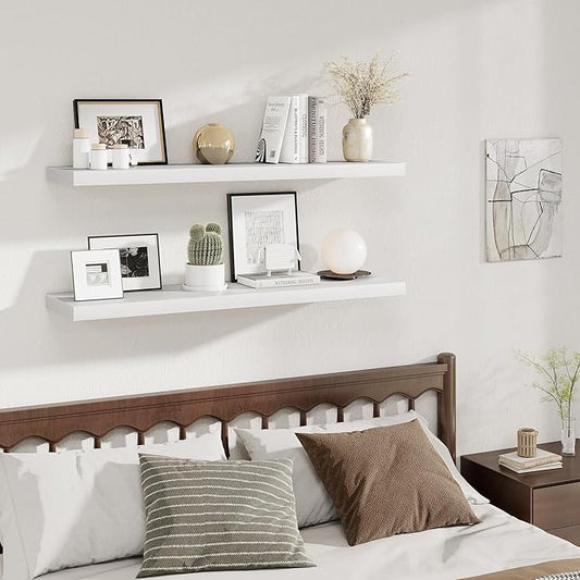 Fun Memories 12 Deep Floating Shelves for Wall, 48W x 12D Extra Large Floating Shelves Set of 2, Hanging Wood Wall Shelves for Living Room, Kitchen, Bedroom, Farmhouse, Laundry Room, Office - White