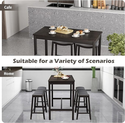 Giantex Dining Table Set for 4, Kitchen Counter Height Table w/ 4 Stools, 5 Piece Bistro Table Set, Rubber Wood Pub Dinette Set w/Upholstered Stools, Space-Saving Table Set for Small Spaces (Black)