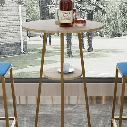 Bar Height Table and Chairs Set-3-Piece Frame Bar Table,Upholstered Chairs, Perfect as Kitchen Table, Kitchen Island Seating,Dining Table with Chairs (Gold+Blue,Gold+Brown)