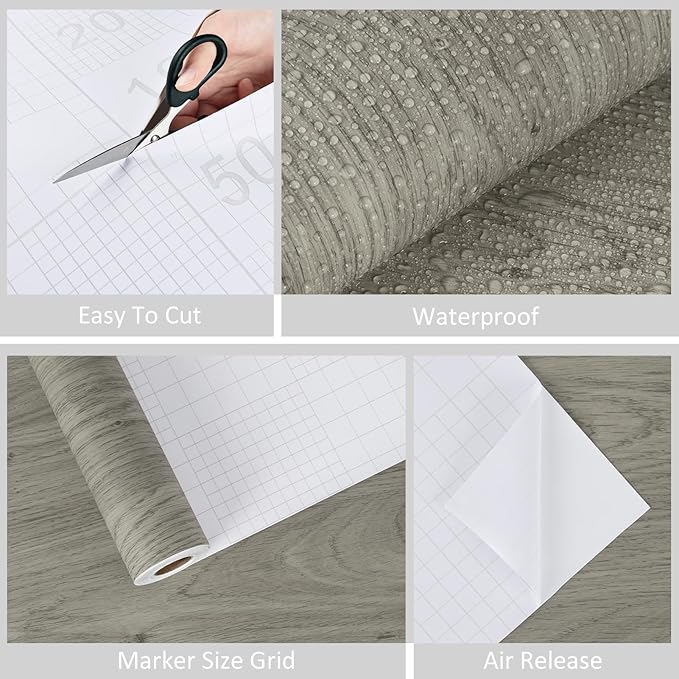 WESTICK Light Brown Wood Look Contact Paper Self Adhesive Wooden Wallpaper Peel and Stick Countertops Wood Grain Contact Paper for Kitchen Cabinet and Drawers Removable Wooden Vinyl Wrap 15.8" x 393"