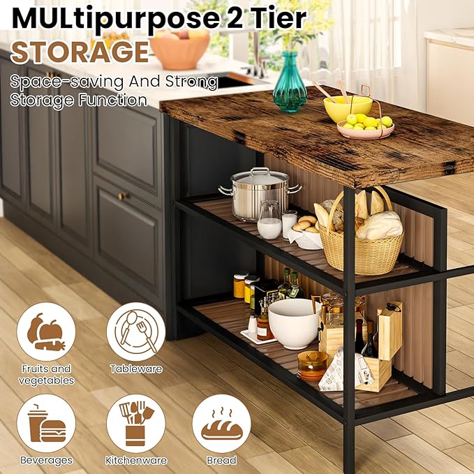 DKLGG 3 Piece Dining Table Set for 2,Kitchen Island with Seating & Storage,Industrial Bar Table and Chairs Set,Space-Saving Pub Table Set for Small Space (Rustic Brown)