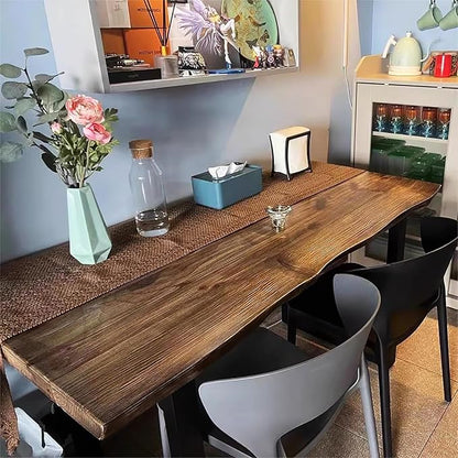 Industrial Solid Wood Dining Table,Rectangle Live Edge Kitchen Table,Rustic Pine Table Top & Metal Base,Large Long Dining Room Table for 2,4,6,8(78.7" L x 31.5" W x 29.5" H, Brown)