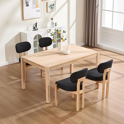 Chenille Dining Chairs Set of 6, Comfy Upholstered Dining Room Chairs Mid Century Modern Farmhouse Fabric Kitchen Chairs with Rubber Wood Legs for Dining Room Kitchen Island Home (Black)