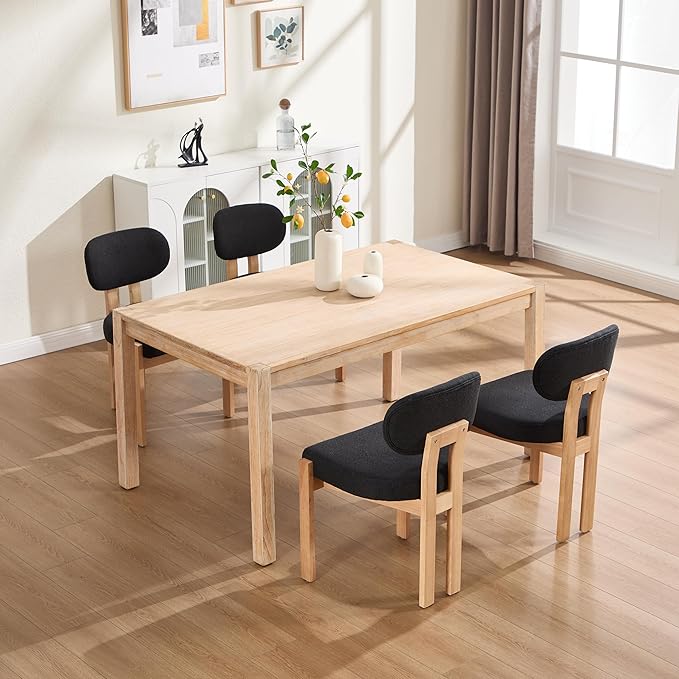 Chenille Dining Chairs Set of 4, Comfy Upholstered Dining Room Chairs Mid Century Modern Farmhouse Fabric Kitchen Chairs with Rubber Wood Legs for Dining Room Kitchen Island Home (Black)