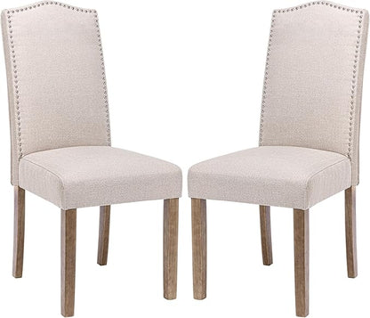 Upholstered Dining Chair Modern Stylish Parsons Kitchen Diner High Back with Silver Nailhead Trim & Wood Legs, Set of 2