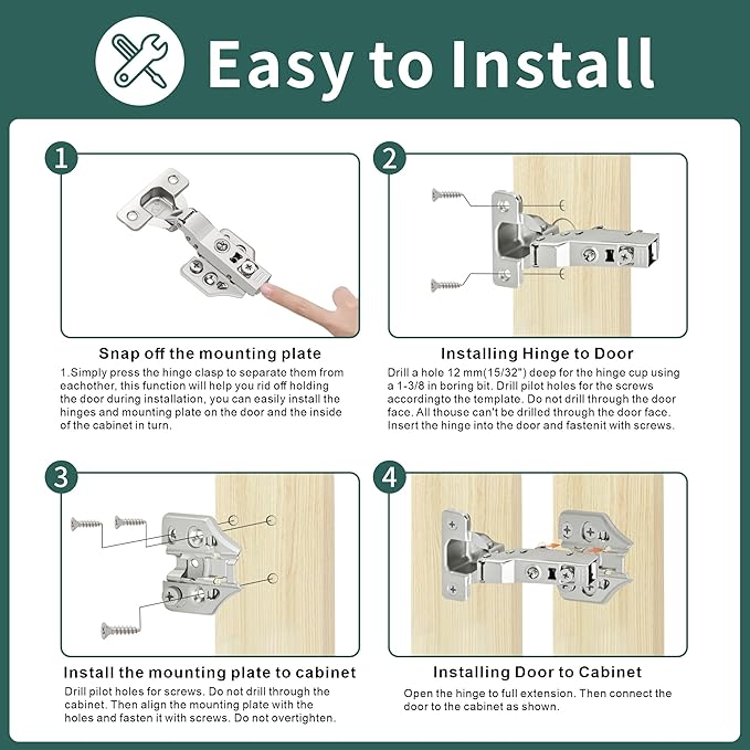 10 Pack Half Overlay Soft Close Cabinet Hinges 105° Frameless 3 Way Adjustable Soft Close Hinges for Cabinet Doors Kitchen Cabinet Door Hinges with Screws