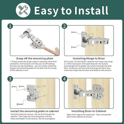 10 Pack Half Overlay Soft Close Cabinet Hinges 105° Frameless 3 Way Adjustable Soft Close Hinges for Cabinet Doors Kitchen Cabinet Door Hinges with Screws