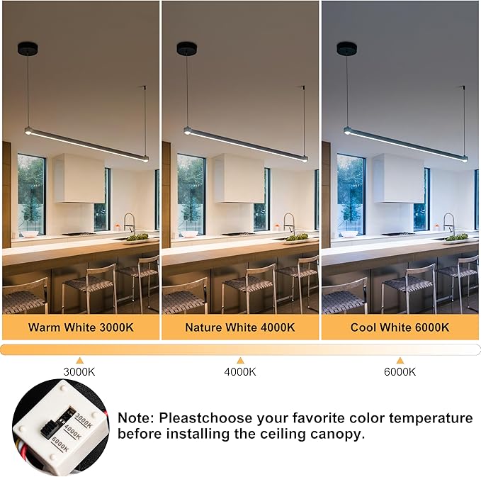 Room Decor Modern Chandelier LED Linear Chandelier Pendant Lighting for Living Room Office Dining Room Kitchen Island Billiard Room, Black 3000K-6000K 15W, Dimmable Brightness