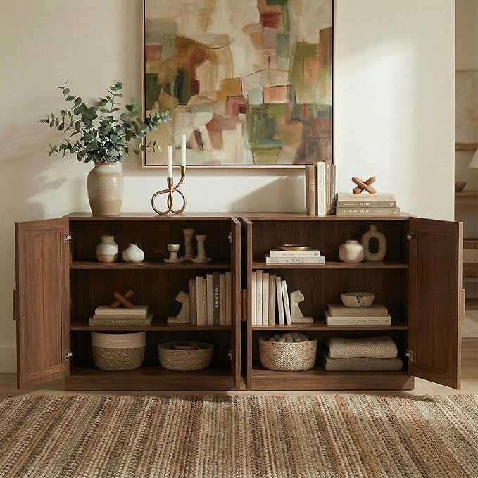 Casaphoria Adam Sideboard Buffet Cabinet with Storage, Sideboard Cabinet with Wooden Doors & Adjustable Shelves, 62" W x 31" H Coffee Bar for Entryway Kitchen Living Room, Walnut