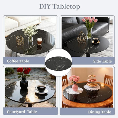 Round Table Top Multiple Sizes - Tempered Glass with Marble Design, Shatter-Resistant & Heatproof Surface Protector, Multipurpose for Dining/Coffee/Patio/End Table DIY Replacement (Black, 36 inch)