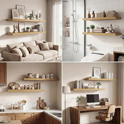 Dreamland 20 Inches Floating Shelves for Wall, 9.3" Deep Long Floating Shelves Set of 2, Large Display & Storage Shelf, Wall Shelf for Bathroom Bedroom Living Room Kitchen Office, Oak
