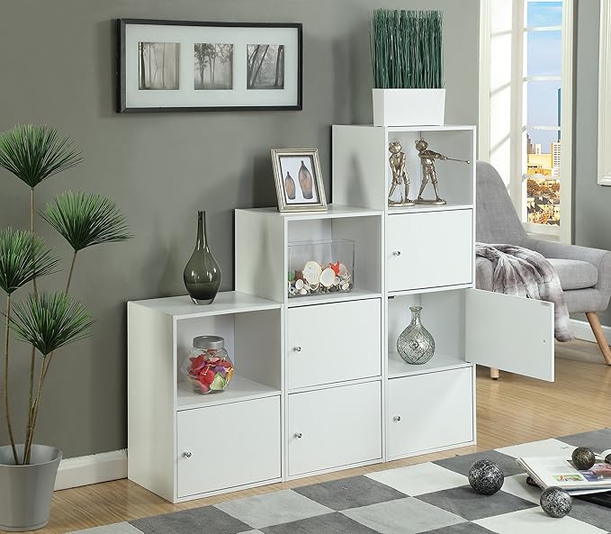 Convenience Concepts Xtra Storage Three-Door Bookcase in White Wood Finish