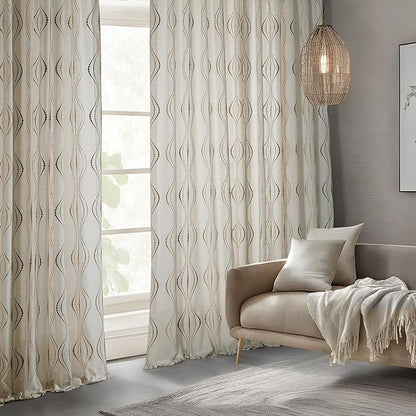 HPD Half Price Drapes Embroidered Linen Sheer Curtains for Living Room 50 X 84 (1 Panel), Rod Pocket Window Curtains for Bedroom, Suez Bronze