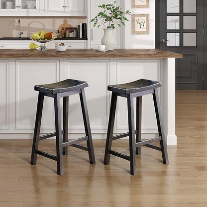 Lexicon Finnian Saddle Solid Wood Bar Height Bar Stool Set of 2 - Saddle Kitchen Stool Dining Height Stools for Dining, Armless Counter Chair Seating, Perfect Casual - 28.5" SH Black Sand
