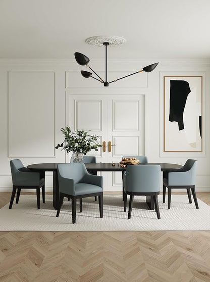 Manhattan Comfort Gansevoort Modern Faux Leather Dining Chair with Arms, Leatherette Upholstery on Solid Beech Wood Frame, Accent Furniture for Kitchen Table or Office, Set of 2, Pewter