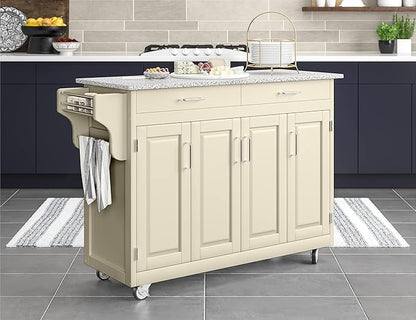 Homestyles Create Kitchen Cart, Gray Granite Top, Off White