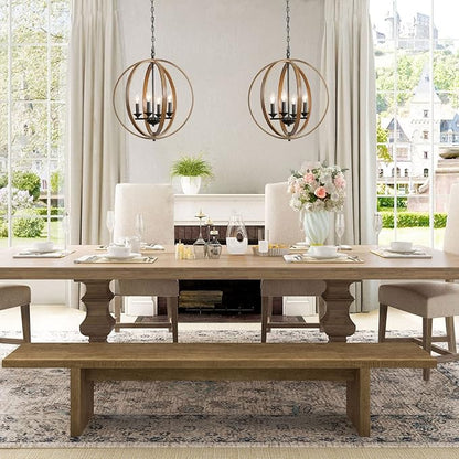 LOG BARN 20'' Farmhouse Chandelier, Faux-Wood Hanging 4-Light Fixture for Dining & Living Room, Bedroom, Foyer and Entryway
