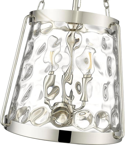 ML Lighting | Adabella Collection | 20403-PN | 3 Light Pendant in Polished Nickel Finish with Clear Hammered Glass Shade | Perfect for Kitchens, Dining Rooms, Living Rooms, Entryways, Hallways