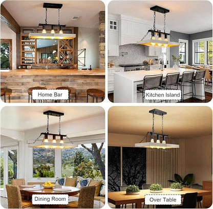 Rustic Farmhouse Chandelier for Dining Room 3-Lights Black+Wood