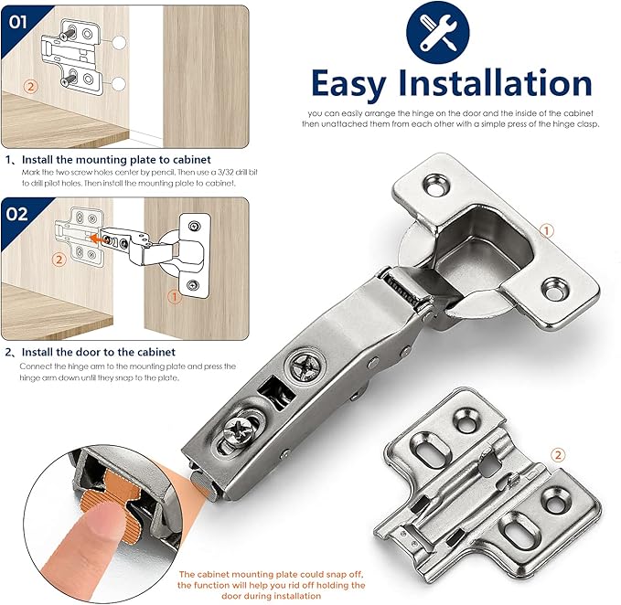 Ravinte 60 Pack 30 Pairs European Kitchen Cabinet Hinges Soft Close Full Overlay Door Heavy-Duty Frameless Adjustable Concealed Cabinet Cup Hinges