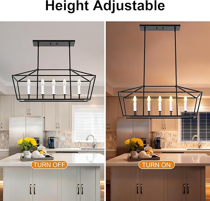 VINLUZ E12 5 Light Industrial Kitchen Island Lighting in Black and White Finish Classic Pendant Light Metal Chandelier Hanging Lights for Living Room