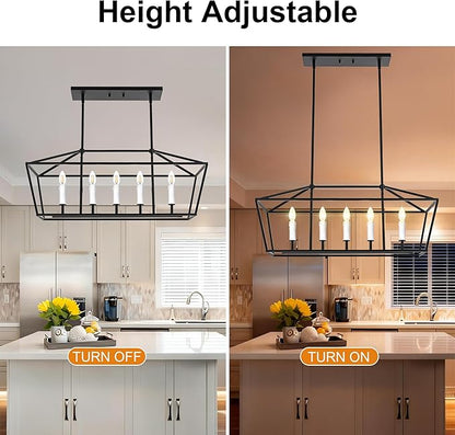 VINLUZ E12 5 Light Industrial Kitchen Island Lighting in Black and White Finish Classic Pendant Light Metal Chandelier Hanging Lights for Living Room