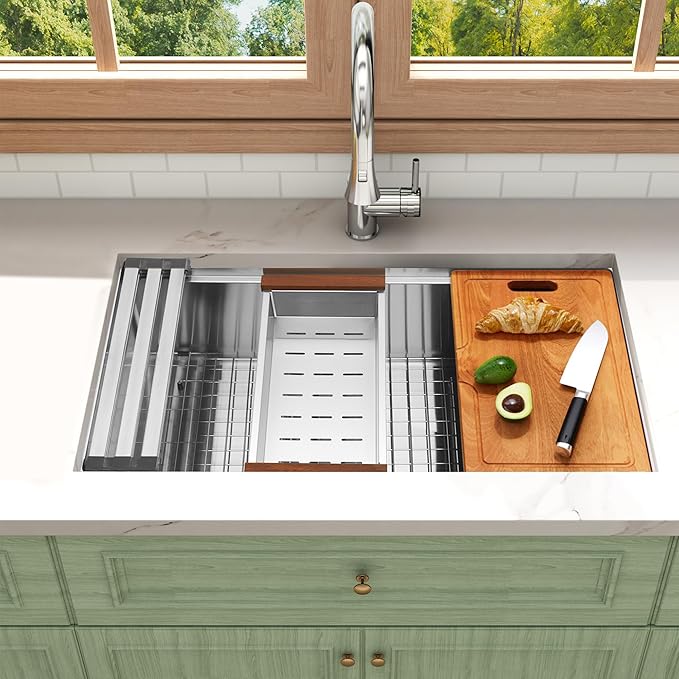 Undermount Kitchen Sink 30 inch,16 gauge Stainless Steel Workstation Sink,Deep and Large Single Bowl Kitchen Sinks Offset Drain (30" X 18")