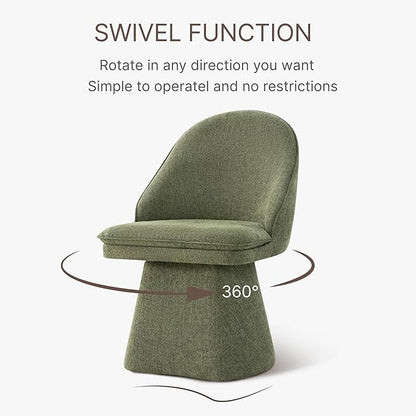 KISLOT Swivel Dining Chairs Set of 4, Upholstered Mid Century Modern Deskchair with Round Back, Linen Fabric Kitchen Chairs for Dining Room, Bedroom, Dressing Room, Green
