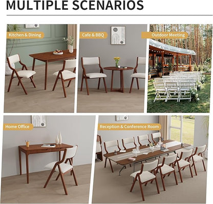 YOPTO Folding Wooden Chairs Set of 2 with Padded Seat,Portable Dining Chairs W/Ergonomically Designed Back and Cushion,for Dining Room,Restaurant,Kitchen,Office