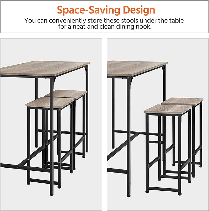 Topeakmart Kitchen Bar Table Set, 3 Piece Dining Table Set, Rectangular Pub Breakfast Table Set, Counter Height with Bar Stools for Dining Room, Apartment, Small Space
