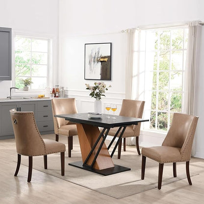 62" Extendable Island Table, Rustic Dining Table with Metal Frame, Mid Century Dining Table with MDF Top for Kitchen Dining Office, Black Brown