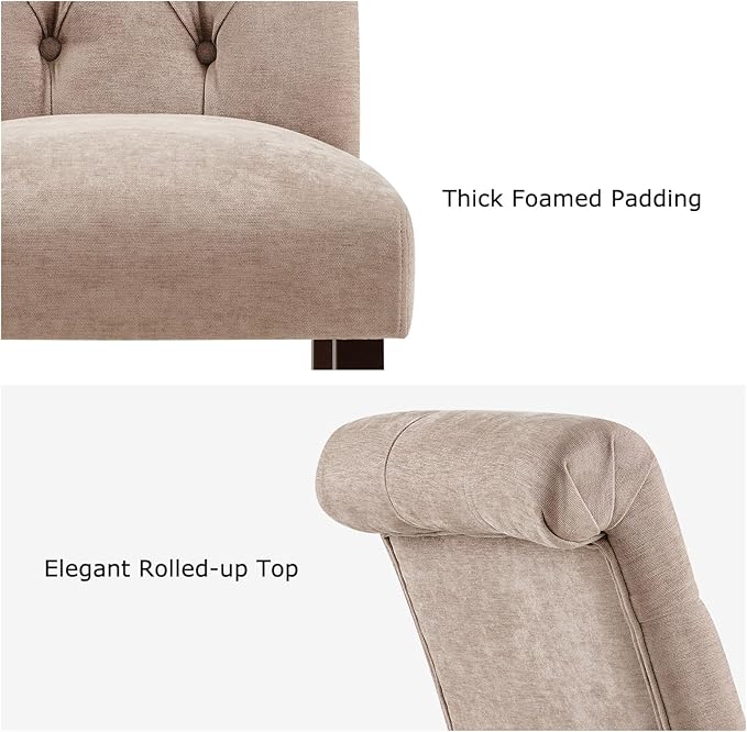 Tufted Dining Chairs Set of 2, Upholstered Parsons Dining Room Chairs, Fabric Kitchen Side Chair with Wood Legs, Taupe
