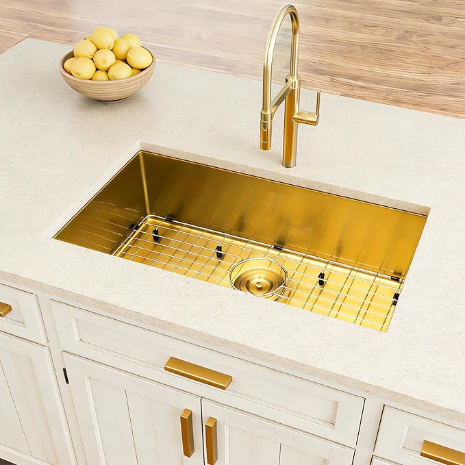 Gold Kitchen Sink,Undermount Kitchen Sink 23 X 18 inch,Single Bowl 16 Gauge Stainless Steel Undermount Sinks