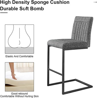 26" Counter Height Bar Stools Set of 2, Modern Upholstered Chairs with Vertical Tufted Backrest & Footrest, Metal Frame for Kitchen Island, Home Bar (Dark Gray Knitted)