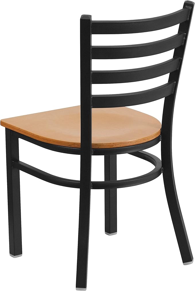 Flash Furniture HERCULES Series Black Ladder Back Metal Restaurant Chair - Natural Wood Seat